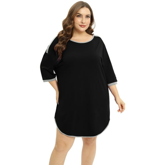 Miyanuby Womens Plus Size Nightgowns Sleepwear Soft Plus Size Sleep Shirt Short Sleeve Night Shirt Sleep Dress Crewneck Loungewear Oversized Night Gowns Asymmetrical Hem Lounge Dress, XL-4XL