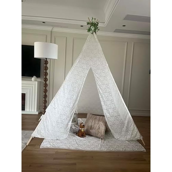 Miyaya 5-Sided Lace Teepee, Indoor/Outdoor Party Central, 87" Height, Indian Style Adult Tent, Princess Lace Party, Wedding Teepee, Beach/Picnic Tent (White)$$Bedding