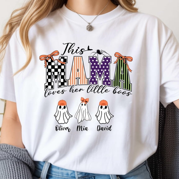 MiyazakiLy Custom Halloween Mom Shirt: Personalized Names Ghost Tee