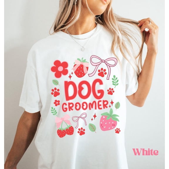 MiyazakiLy Dog Groomer Shirt, Strawberry Shirt for Pet Groomer, Dog Groomer Gift Idea, Cute Floral Dog Grooming Shirt for Her