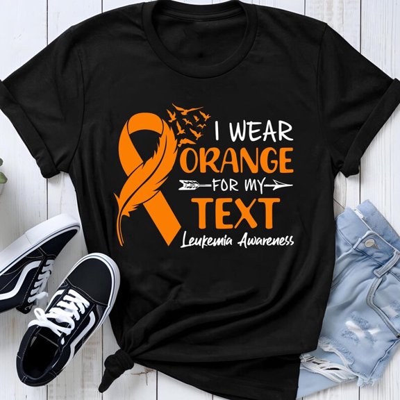 MiyazakiLy I Wear Orange For My Custom Text Shirt, Leukemia Awareness Tee, Personalized Orange Ribbon Support Shirt, Custom Family Matching Team Cancer