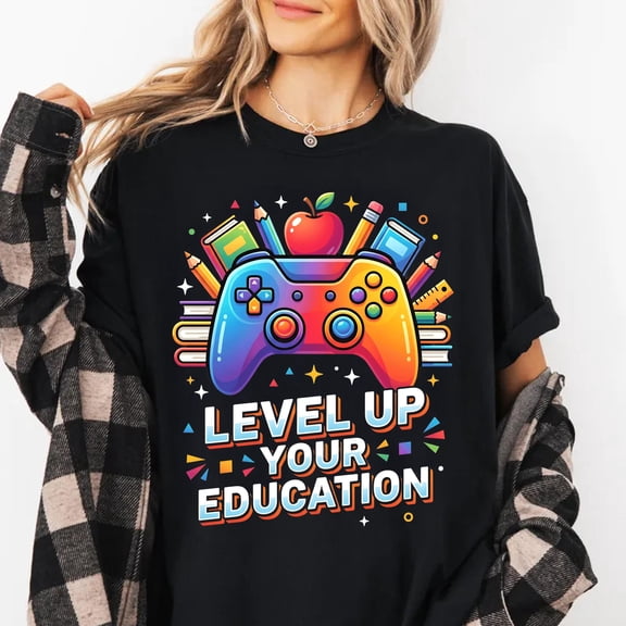 MiyazakiLy Level Up Your Education T-Shirt, Gaming Student Tee, Back To School , School Supplies Controller Shirt, Smart Gamer Apparel, Learning
