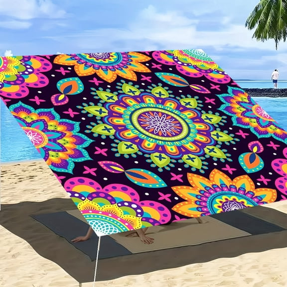 Miytal Blacklight Sunshade Sail 6x6 ft UV Reactive Mandala Patio Canopy