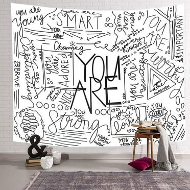 Miytal Quote You are Wall Tapestry, Inspirational Wall Art Positive Saying Wall Hanging White Tapestry for Teen Girl Bedroom Dorm - 51.2 x 59.1 Inches