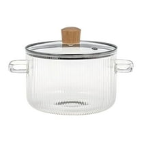 Miyuadkai 1.6L Striped Glass Pot, 1.6L Clear Glass Simmer Pot with Lid Heat Borosilicate Cooking Pot for Pasta Soup Baby Anti Scald Handles, Pot*1