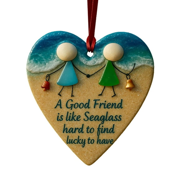 Miyuadkai Under 1 $, Sea Glass Pendant, Heart Shaped Acrylic Ornament "A Good Friend Is Like Seaglass" Themed Decor for Christmas Tree & Gifting, Sea Glass Pendant*1 Piece