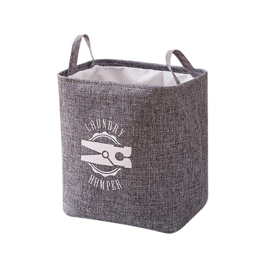 Miyuadkai 1PC Gray Thick Cotton Linen Storage Basket, Collapsible Hamper for Home Laundry Use