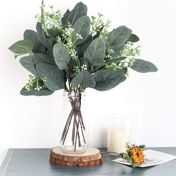 Miyuadkai 20 Mixed Artificial Oval Eucalyptus Leaves, Lifelike & Fruit Bearing Stem Inserts: Create Natural Artificial Green Plant Decorations, Artificial Flowers*1 Set*2