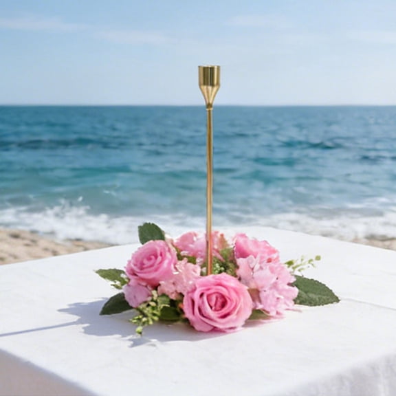 Miyuadkai 20cm Simulated Rose Wreath with Candlesticks B, Rose Candle Rings Artificial Flower Candle Wreaths with 3 Roses & Greenery 7.87 Inch for Table Centerpiece Valentine's Day Wedding Mantel Dec