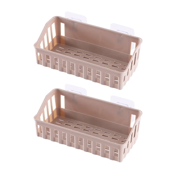 Miyuadkai 2Pcs Khaki Punch-Free Bathroom Storage Rack Khaki, 2Pcs Corner Storage Rack Basket Hanging Wall Organizer Kitchen Bathroom Holder Shelf Steward and Organizer, 2*Storage Racks