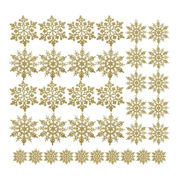 Miyuadkai 36 Plastic Snowflake Pendants in Champagne Gold, 36 Pack Plastic Snowflake Ornaments Hanging Decorations for Christmas Tree, a Set of 36 Champagne Gold Plastic Snowflake Pendants