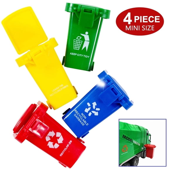 Miyuadkai 4PCS Trash Can Toys Set, Garbage Truck's Trash Cans Toy, Mini Curbside Vehicle Colorful Garbage Bin Trashcan Great for Toddlers, Miniature Push Trash Can Toys Sets