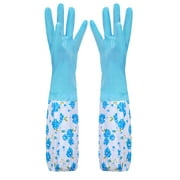 Miyuadkai Apron Sleeve Clearance Rubber Cleaning Household Flock Gloves Latex Cuff Water Proof Medium Dishwashing Gloves Long Kitchen，Dining Bar Kitchen Organizers and Storage Blue