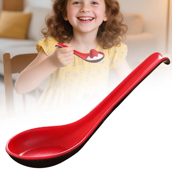 Miyuadkai Asian Soup Spoons 6.5 Inch Plastic Ramen Spoons, Japanese Style Noodle Soup Spoons for Soba Rice Pho, Wonton Soba Rice Pho Ramen Noodle Dumpling,Red