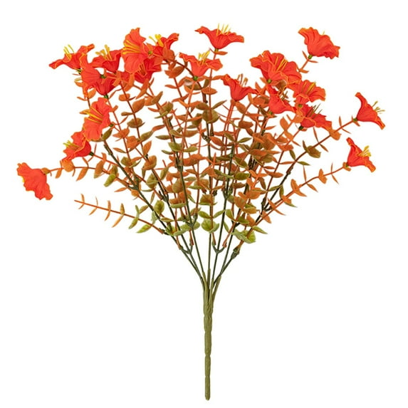 Miyuadkai Autumn Trumpet Artificial Flower Orange, Faux Fall Flowers Plants for Outdoor Decoration, Realistic Look for Front Door, Porch, Patio, Garden Decor (1 Flower)