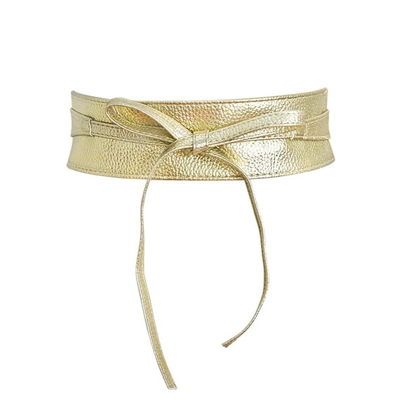 Miyuadkai Belt Leather Wide Belt Ladies Versatile Wide Belt Bow Tie Clothing Accessories Belt Accessory Gold