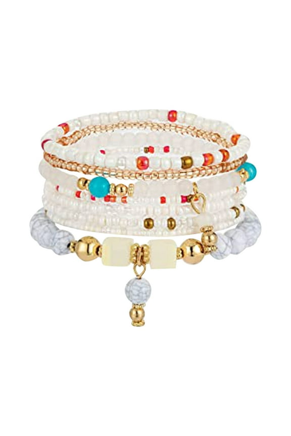 Bracelets Bohemian Bracelets For Women 6 Sets Bracelets Multilayer Stack Colorful Beads Bracelet Adjustable Jewelry White One Size
