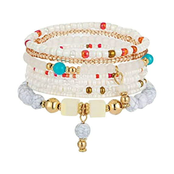Miyuadkai Bracelets Bohemian Bracelets For Women 6 Sets Bracelets Multilayer Stack Colorful Beads Bracelet Adjustable Jewelry White One Size