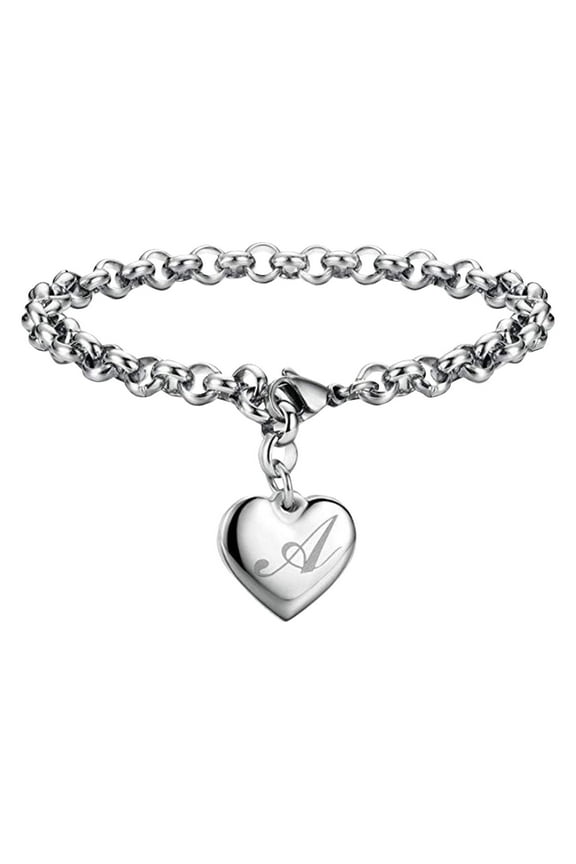 Bracelets Initial Charm Bracelets For Teen Girls Stainless Steel Heart Charm Bracelets For Women 26 Letters Alphabet Bracelet Jewelry Gifts For Teenage Girls Jewelry A One Size