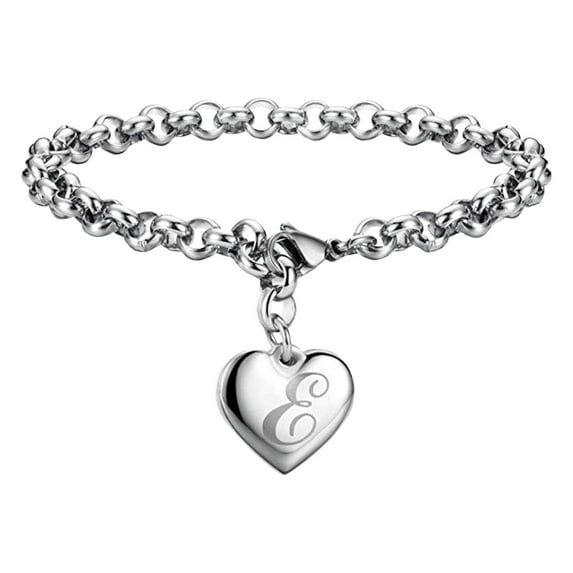 Miyuadkai Bracelets Initial Charm Bracelets For Teen Girls Stainless Steel Heart Charm Bracelets For Women 26 Letters Alphabet Bracelet Jewelry Gifts For Teenage Girls Jewelry E One Size