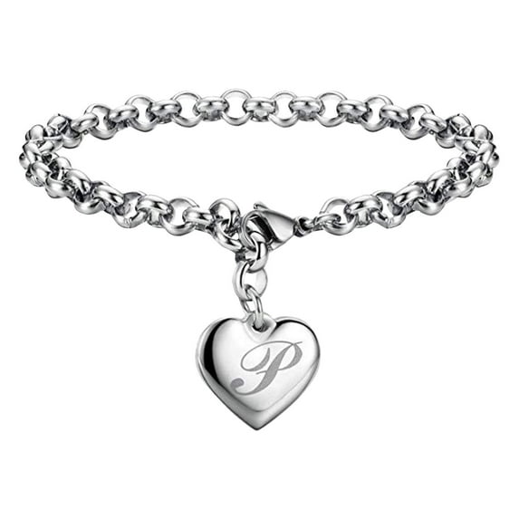 Miyuadkai Bracelets Initial Charm Bracelets For Teen Girls Stainless Steel Heart Charm Bracelets For Women 26 Letters Alphabet Bracelet Jewelry Gifts For Teenage Girls Jewelry P One Size