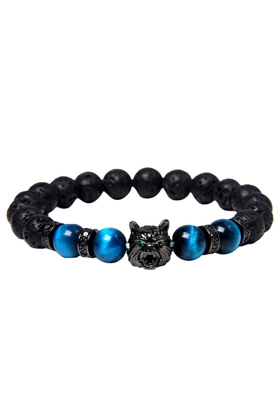 Bracelets Wolf Head Charm Amethyst Bracelet With Round Beads Natural Tiger Eye Bracelet Lava Beaded Bracelet Jewelry D A