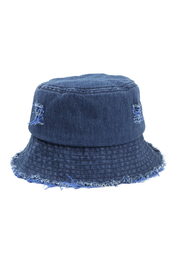 Bucket Hats Aldult Bucket Hats Jean Washed Denim Hole Teens Women Frayed Ripped Vintage Fisherman Cap Packable Outdoor Sun Hats Accessory Blue