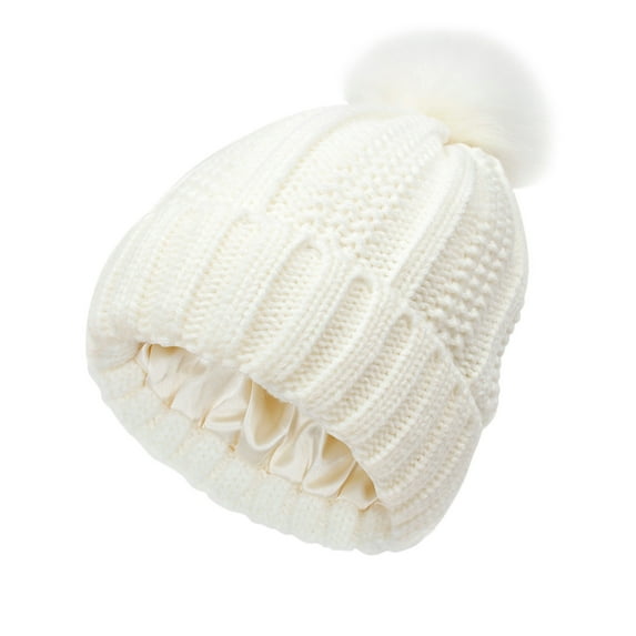 Miyuadkai Caps Knitted Hat For Women Cap With Knit Winter Womens Warm Hats Pom Baseball Caps Accessory White