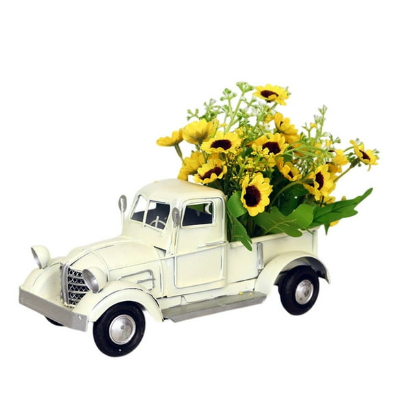 Miyuadkai Car Flowers Clearance Holiday Decor White Metallic Truck with Flowers Tiered Tray Decor Tiered Tray Decor Vintage Yellow Truck Room Decor White
