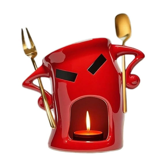 Miyuadkai Ceramic Attitude Akimbo Jar Clever Cup B, Fondue Mug with Ceramic Melting Cup with Fork & Candle Heated Fondue Set for /Cheese No Tealight Needed for Parties Cozy Nights, 1 Cup
