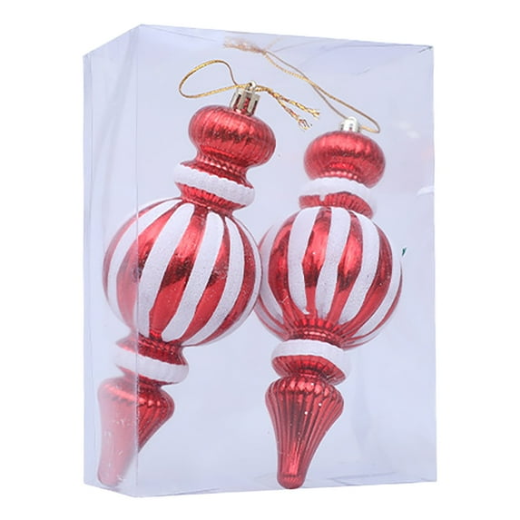 Miyuadkai Christmas Tree Decoration Gourd Pendant, 2Pcs Finial Christmas Tree Ornaments Glittering Finial Drop Hanging Decorations Plastic Red and White Gourd Shape Xmas Pendants for Holiday Decor