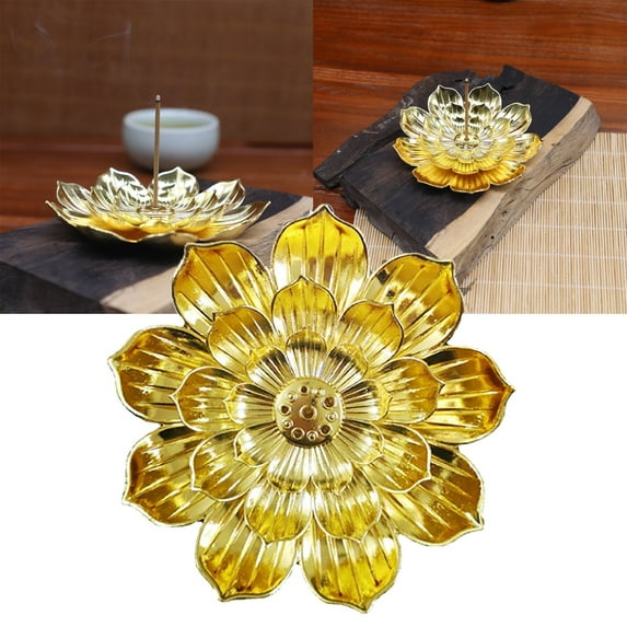 Miyuadkai Claerance! Incense Tray B Golden Lotus Style (Large), Stick Incense Burner Incense Holder for Stick/Coil/ Incense with Ash Catcher