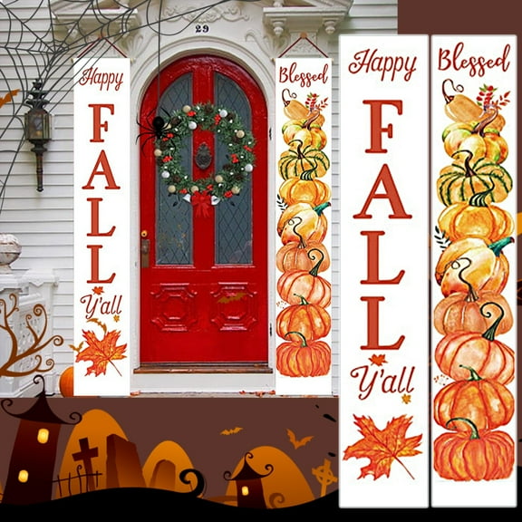 Miyuadkai Claerance! Thanksgiving Door Curtain Banner A, Fall Decorative Banners Thanksgiving Party Decorations Autumn Door Sign Pumpkin Maple Leaf Welcome Porch Sign for Fall Party Garden Yard