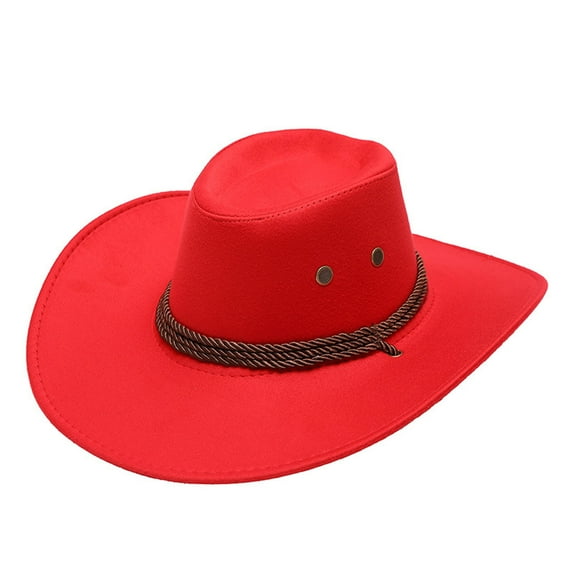 Miyuadkai Cowboy Adult Casual Solid Summer Western Fashion Cowboy Sun Hat Wide Brim Travel Sun Cap Accessory Red