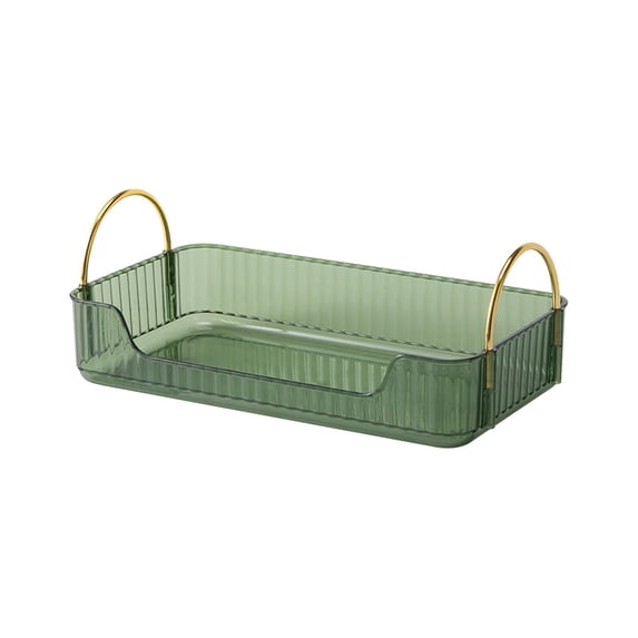 Miyuadkai Dark Green Square Makeup Organizer with Gold Rod – Single Layer Cosmetic Storage Tray, Bathroom Countertop Organizer, Metal Handle, Neat Disposal