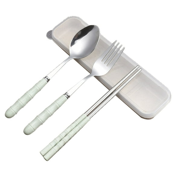 Miyuadkai Dinnerware Sets Clearance 3-In-1 Stainless Steel Fork Spoon Chopsticks Set Travel Set with Plastic Case Kitchen Green