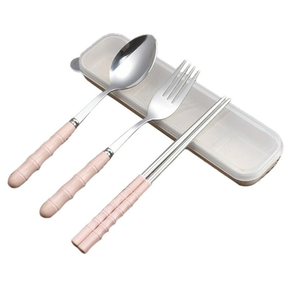 Miyuadkai Dinnerware Sets Clearance 3-In-1 Stainless Steel Fork Spoon Chopsticks Set Travel Set with Plastic Case Kitchen Pink