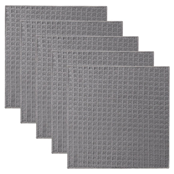 Miyuadkai Double-Sided Waffle Kitchen Towel 5Pcs Gray, Cotton Weave Kitchen Dish Cloths Ultra Soft Absorbent Quick Drying Dish Towels 11.8X11.8Inches 5 Pack 3 Colors, 5 Rags