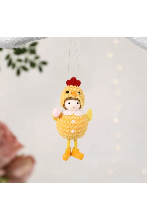 Easter Chicken Girl Keychain (Pink), Easter Girl In Chick Hat Hanging Ornaments Round Belly Egg Holding Doll Decor For Holiday Scene