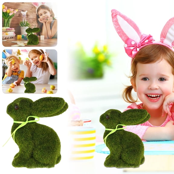 Miyuadkai Easter Flocked Bunny Figurine, Green Flocked Bunny: 1Pc Flocked Easter Bunny Figurine Ed Imitated Crafts Easter Decorations Fuzzy Decor Green Bunnies