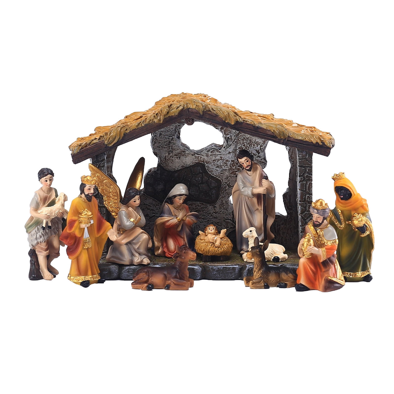 Multicolor Hand-Painted Resin Nativity Scene Table Ornament