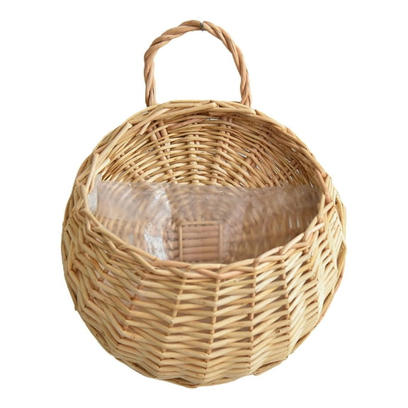 Miyuadkai Flower Pots on Sale Clearance Wall Fence Hanging Planter Handmade Rattan Basket Hand Made Wicker Rattan Flower Basket Flower Pots Hanger Garden Indoor Outdoor Watering Hanging Baskets Beige
