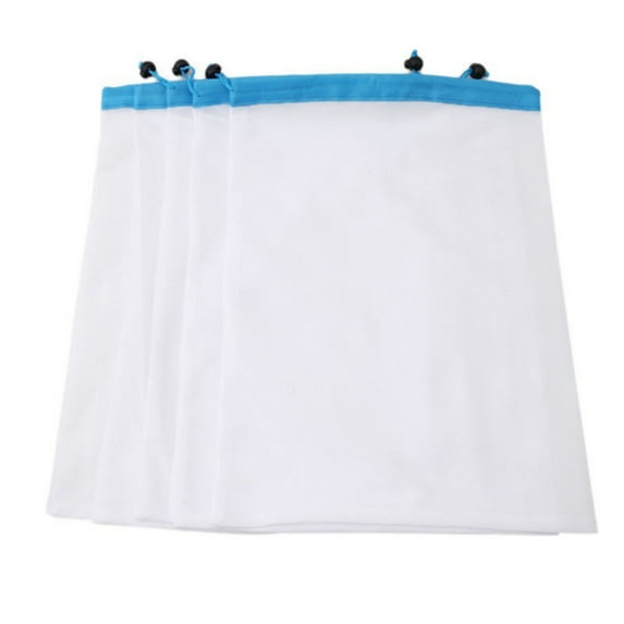 Miyuadkai Fruit Mesh Bag Blue, Reusable Produce Bags 5Pcs Washable Mesh Bags with Drawstring Vegetable Bag for Fruit Grocery Shopping Storage and Toys, 5*Storage Bag