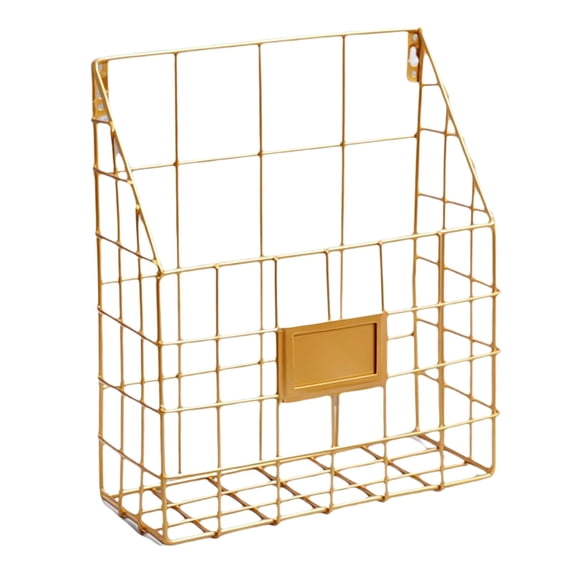 Miyuadkai Gold Wall Mounted Magazine Holder Without Punching Mesh File Organizer for Home Office Storage