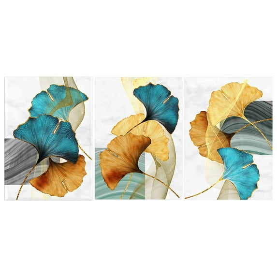Miyuadkai Hangs,Clearance Abstract Wall Art Painting Blue Green Yellow Gold Leaf Canvas Print Wall Artwork Pictures Ready to Hang for Living Room Bedroom Office Home Decoration Home Decor Clearance D