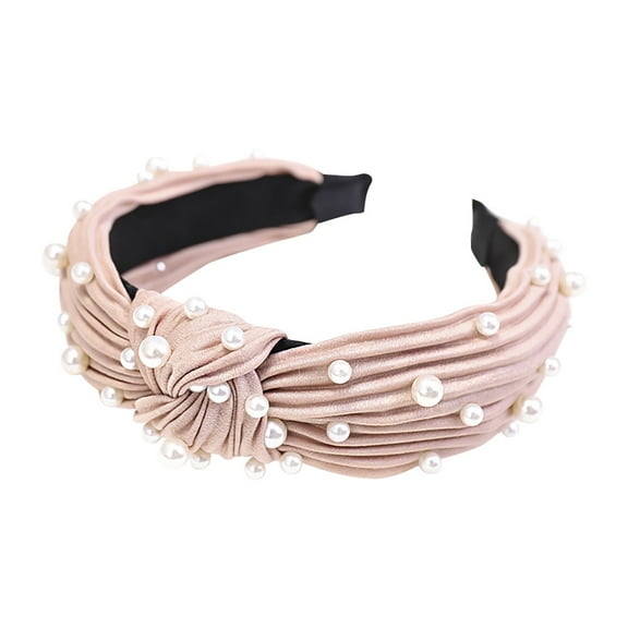 Miyuadkai Heardband Fashion Bow Knot Beading Pearl Hairband Women Hair Head Hoop Girls Hair Headband accessories Beige