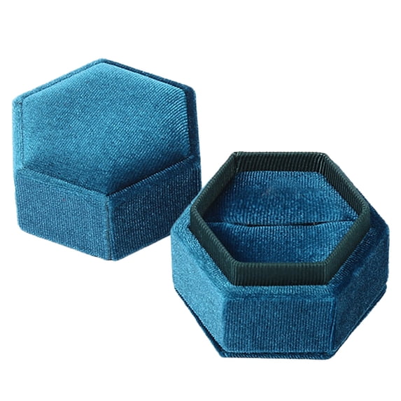Miyuadkai Jewelry Clearance Gorgeous Antique Jewelry Ring Box Velvet Ring Box Hexagon Single Ring Box Vintage Double Ring Holder for Proposal Engagement Wedding Photoshoots Jewelry Box Light Blue