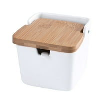 Miyuadkai Kitchen Salt Shaker Spice Shaker, 250Ml Lid Seasoning Box with Spoon Ceramic Sugar Pot Kitchen Gadget, a Jar