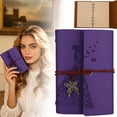 thumbnail image 1 of Miyuadkai Leather Bound Unlined Journal Butterfly Pattern, Refillable Notebok for Writing Sketching and Notes, Small Purple, 1 of 9