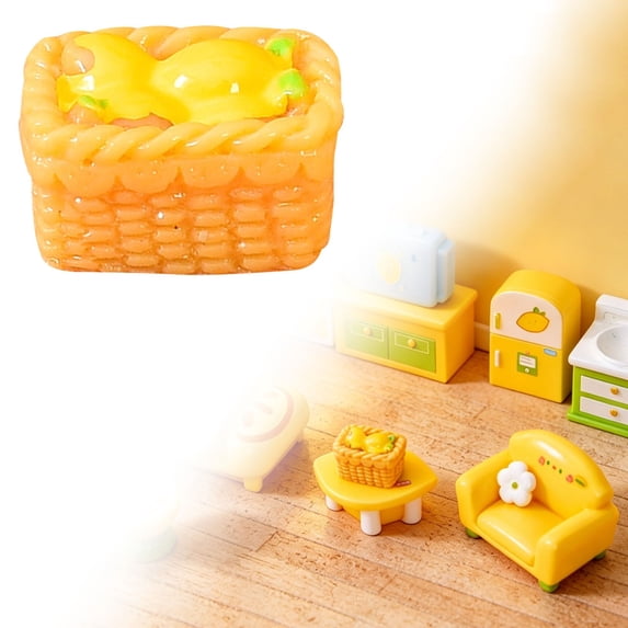 Miyuadkai Lemon Themed Miniature Furniture Set, Realistic Bedroom Living Room Scene, Resin Dollhouse Decor – Basket of Lemons
